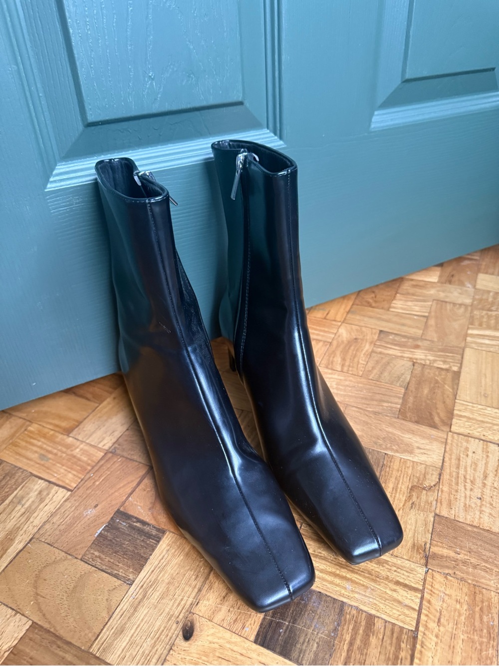 H&M Black Square-Toe Zip Ankle Boots